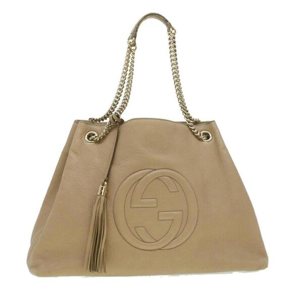 GUCCI Chain Soho Shoulder Bag Leather Beige - Picture 1 of 15